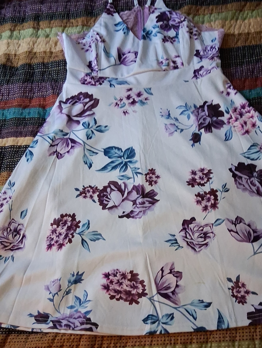 SHEIN White Midi Dress with Purple Floral Print